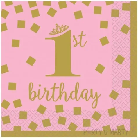serwetki 1st birthday urodziny rozowe amscan 25 cm 16 szt