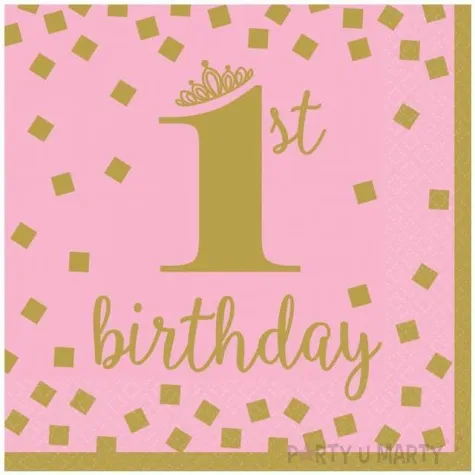 serwetki 1st birthday urodziny rozowe amscan 33 cm 16 szt