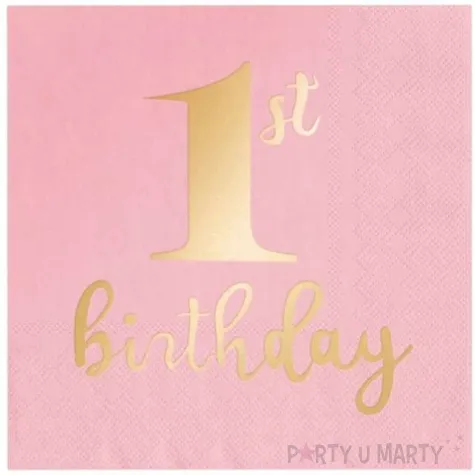 serwetki 1st birthday urodziny rozowe partypal 33 cm 10 szt