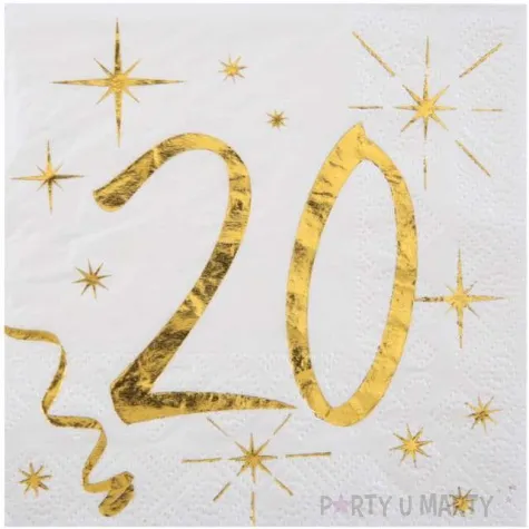 serwetki 20 urodziny gold santex biale 25 cm 20 szt