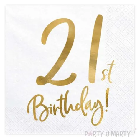 serwetki 21 urodziny 21th birthday partydeco biale 33 cm 20 szt