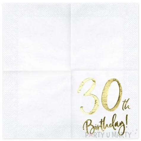 serwetki 30 urodziny 30th birthday partydeco biale 33 cm 20 szt