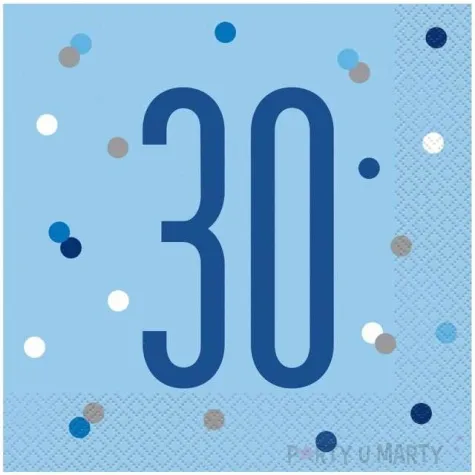 serwetki 30 urodziny glitz grochy niebieskie unique 33 cm 16 szt