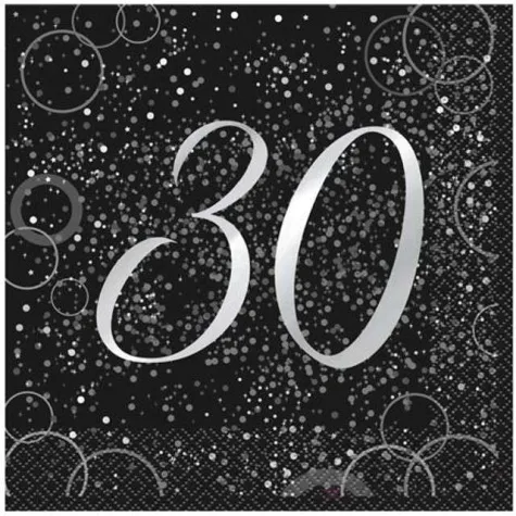 serwetki 30 urodziny glitz unique srebrne 33 cm 16 szt