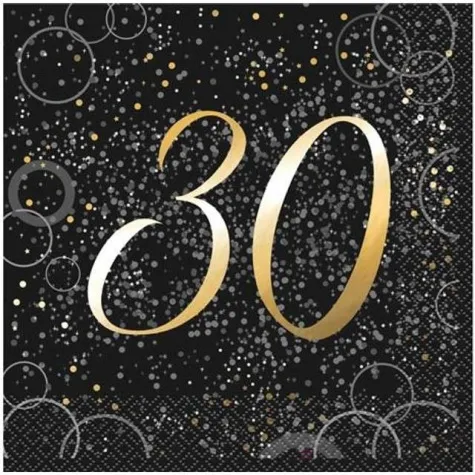 serwetki 30 urodziny glitz unique zlote 33 cm 16 szt