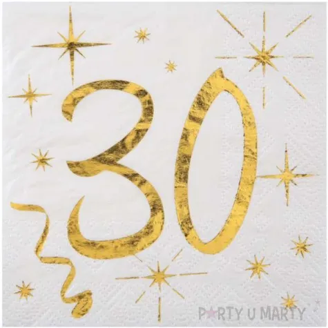 serwetki 30 urodziny gold santex biale 25 cm 20 szt