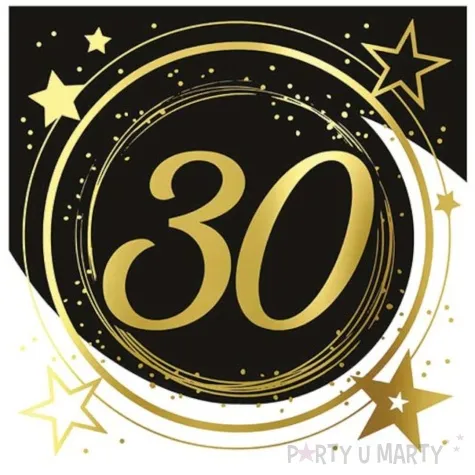 serwetki 30 urodziny gwiazdy czarno zloty guirca 33 cm 12 szt