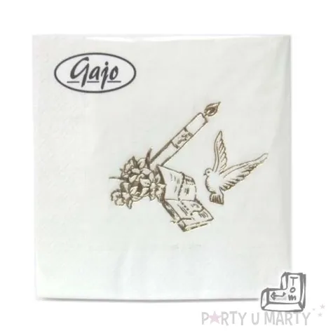 serwetki 33 cm komunia biale zloty nadruk 20 szt