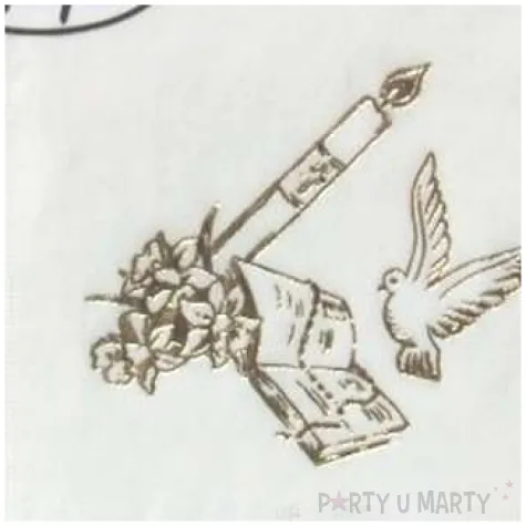 serwetki 33 cm komunia biale zloty nadruk 20 szt