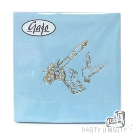 serwetki 33 cm komunia blekitne zloty nadruk 20 szt