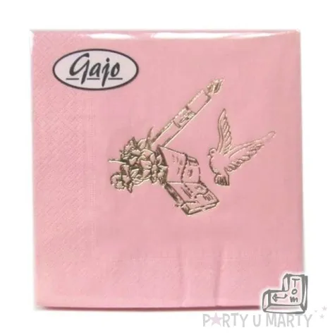 serwetki 33 cm komunia rozowe zloty nadruk 20 szt