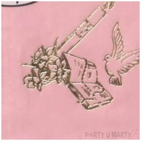 serwetki 33 cm komunia rozowe zloty nadruk 20 szt