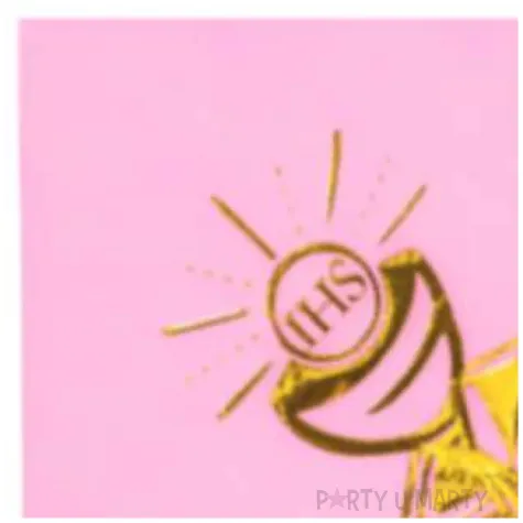 serwetki 33 cm komunia rozowe zloty nadruk 20 szt