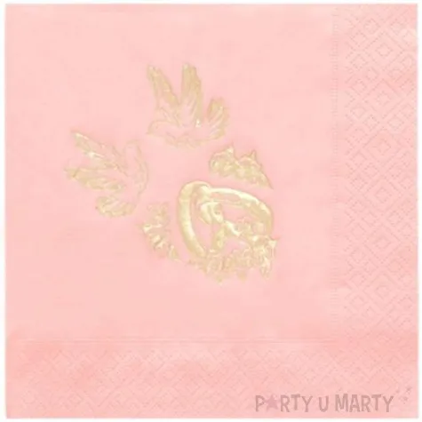 serwetki 33 cm slub rozowe obraczki 20 szt