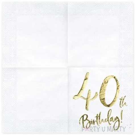 serwetki 40 urodziny 40th birthday partydeco biale 33 cm 20 szt