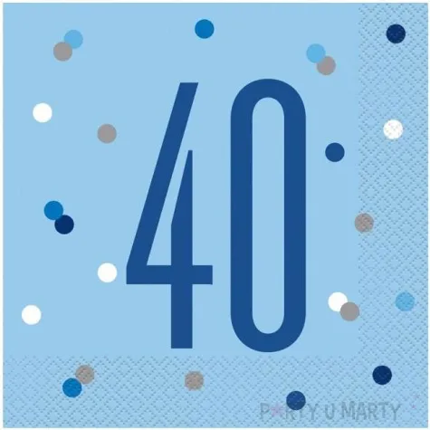 serwetki 40 urodziny glitz grochy niebieskie unique 33 cm 16 szt