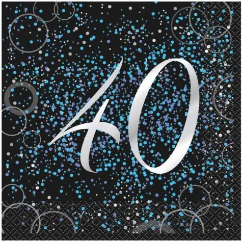 serwetki 40 urodziny glitz unique niebieskie 33 cm 16 szt