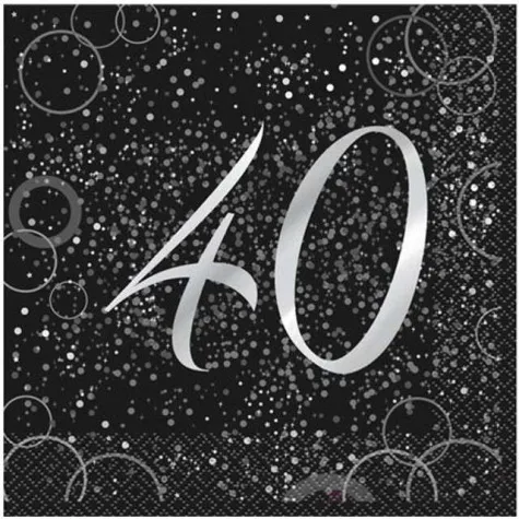 serwetki 40 urodziny glitz unique srebrne 33 cm 16 szt