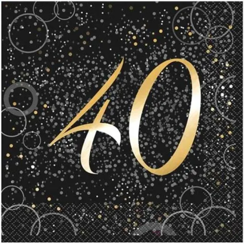 serwetki 40 urodziny glitz unique zlote 33 cm 16 szt