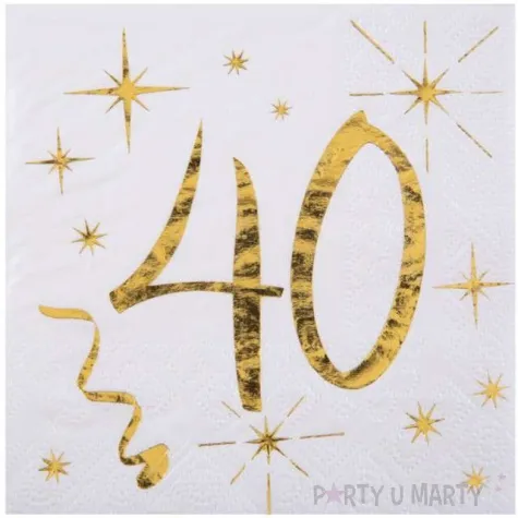 serwetki 40 urodziny gold santex biale 25 cm 20 szt