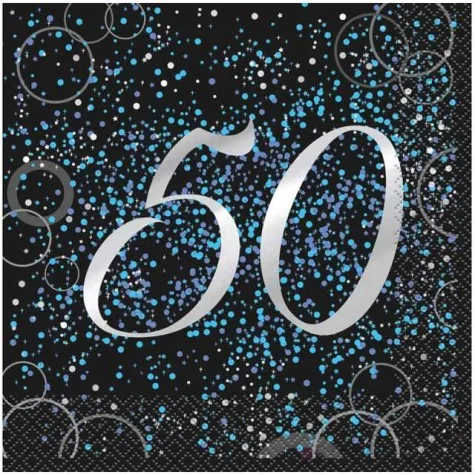 serwetki 50 urodziny glitz unique niebieskie 33 cm 16 szt