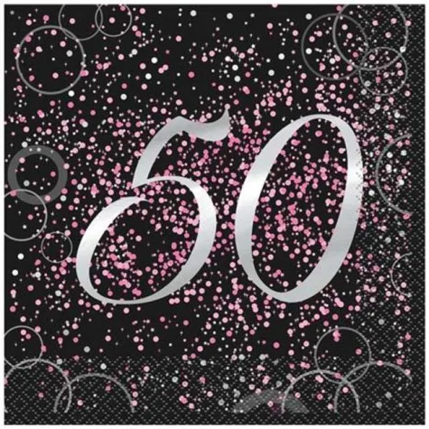 serwetki 50 urodziny glitz unique rozowe 33 cm 16 szt