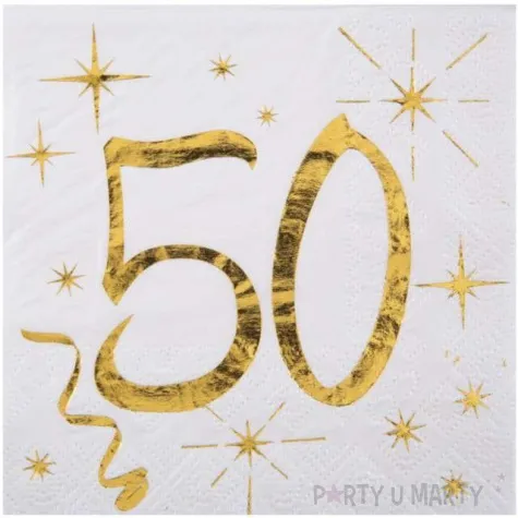 serwetki 50 urodziny gold santex biale 25 cm 20 szt