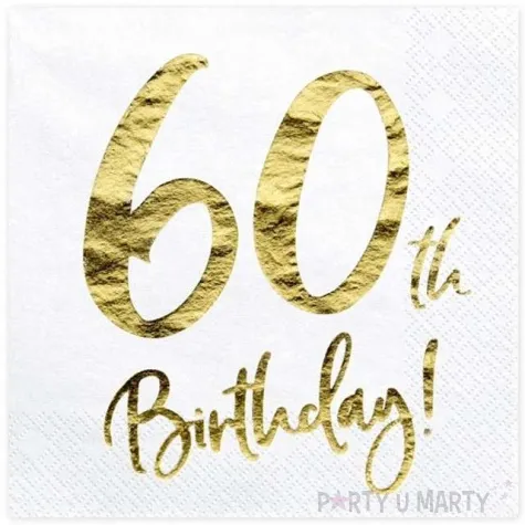 serwetki 60 urodziny 60th birthday partydeco biale 33 cm 20 szt