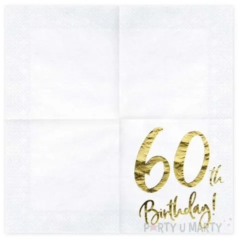 serwetki 60 urodziny 60th birthday partydeco biale 33 cm 20 szt