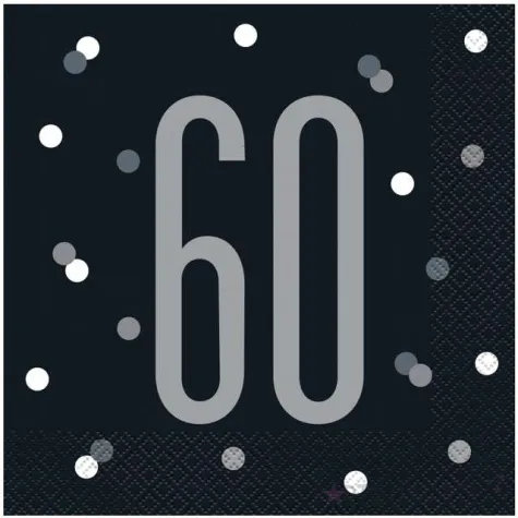 serwetki 60 urodziny glitz grochy czarne unique 33 cm 16 szt