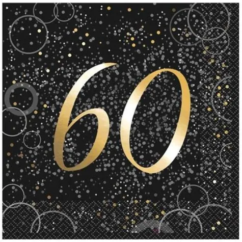 serwetki 60 urodziny glitz unique zlote 33 cm 16 szt