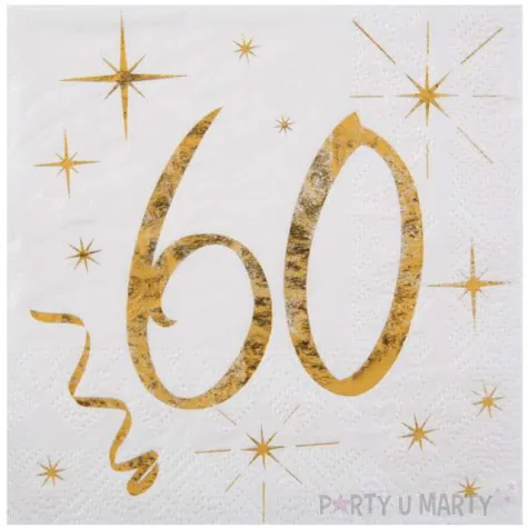 serwetki 60 urodziny gold santex biale 25 cm 20 szt