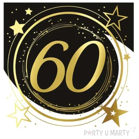 serwetki 60 urodziny gwiazdy czarno zloty guirca 33 cm 12 szt