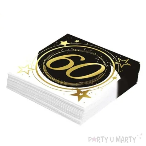 serwetki 60 urodziny gwiazdy czarno zloty guirca 33 cm 12 szt