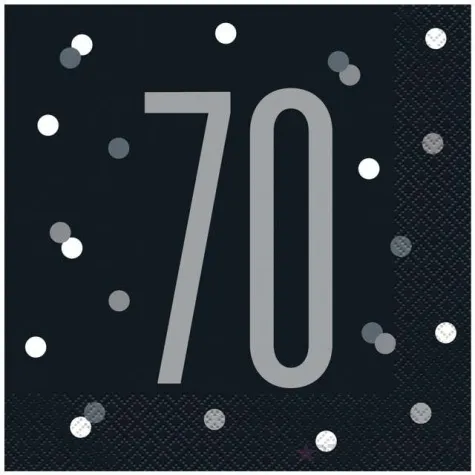 serwetki 70 urodziny glitz grochy czarne unique 33 cm 16 szt