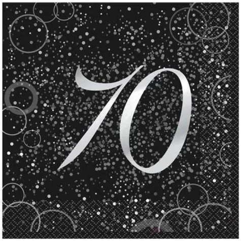 serwetki 70 urodziny glitz unique srebrne 33 cm 16 szt