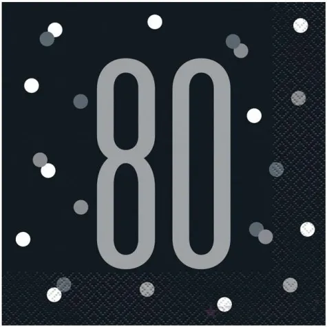 serwetki 80 urodziny glitz grochy czarne unique 33 cm 16 szt