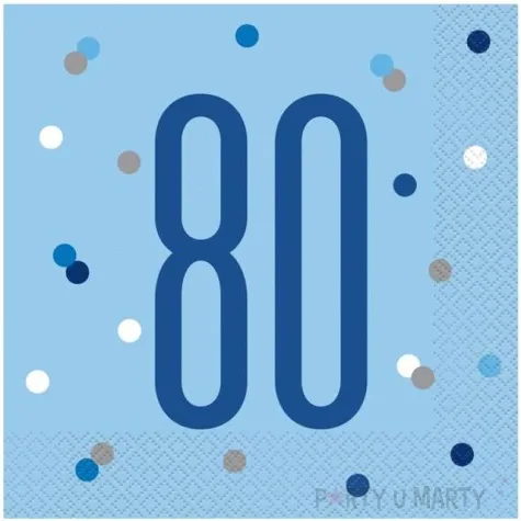 serwetki 80 urodziny glitz grochy niebieskie unique 33 cm 16 szt