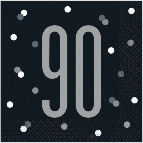 serwetki 90 urodziny glitz grochy czarne unique 33 cm 16 szt