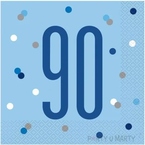 serwetki 90 urodziny glitz grochy niebieskie unique 33 cm 16 szt