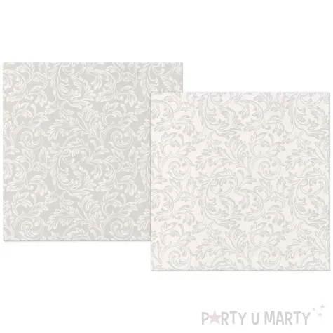 serwetki airlaid barokowe listki srebrny bialy paw 40 cm 50 szt