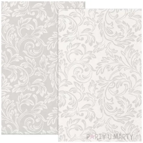 serwetki airlaid barokowe listki srebrny bialy paw 40 cm 50 szt