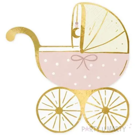 serwetki baby shower girl wozek dzieciecy rozowo zloty partydeco 28 x 30 cm