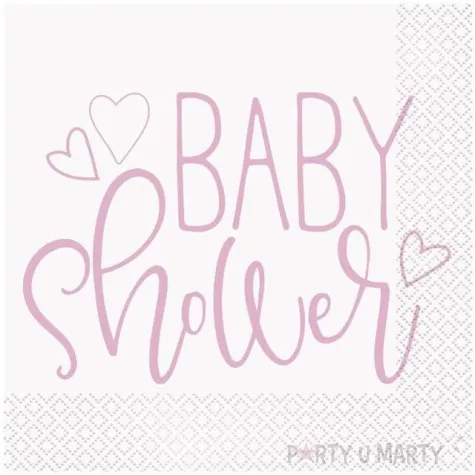 serwetki baby shower rozowe serce unique 33 cm 16 szt