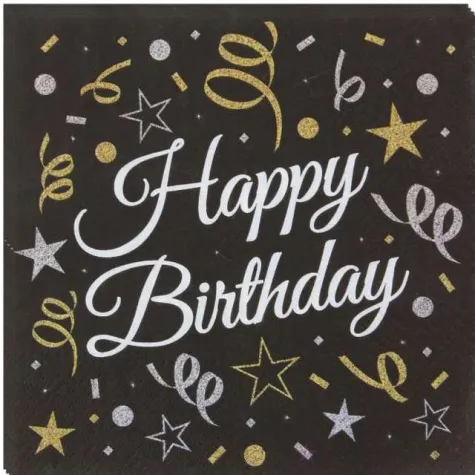 serwetki beauty charm happy birthday czarne godan 33 cm 20 szt