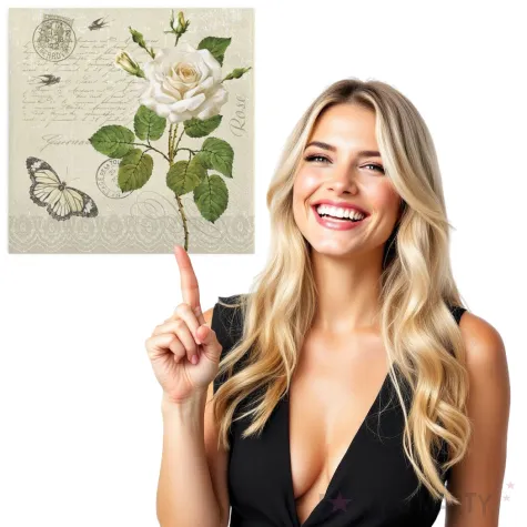 serwetki biala roza z motylkiem maki 33 cm 20 szt