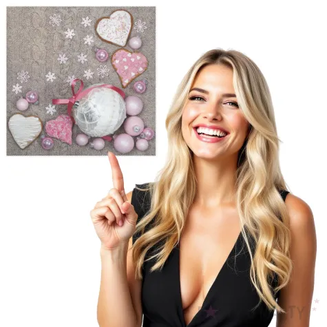 serwetki biale i rozowe bombki i serca maki 33 cm 20 szt