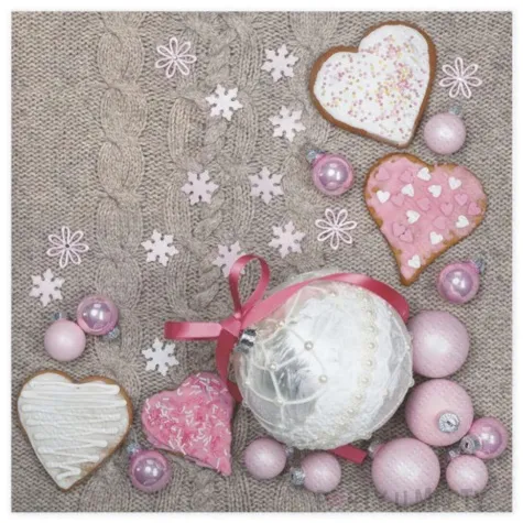 serwetki biale i rozowe bombki i serca maki 33 cm 20 szt