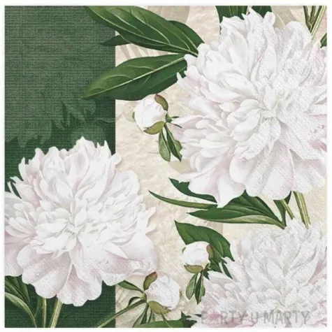 serwetki biale peonie maki 33 cm 20 szt
