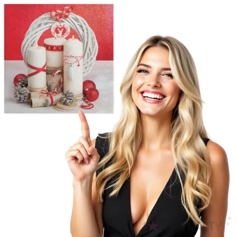 serwetki biale swiece na czerwonym tle i wieniec maki 33 cm 20 szt